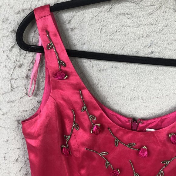 Papell Boutique Evening Dress Womens 8 Fuchsia Beaded Rose Sheath Cocktail Party - Picture 9 of 16